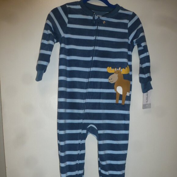 Cute - NWT Carters Toddler 1-Piece Fleece Footie PJs 2T Moose application - Picture 1 of 7